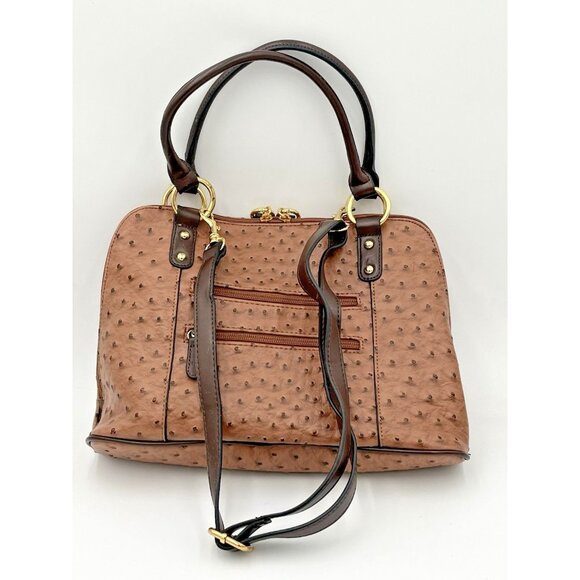 Giani Bernini Classy Ostrich-Embossed Dome Satchel Brown Handbag Purse New - Picture 3 of 10